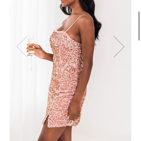 FAIRYTALE ROMANCE PINK SIDE SLIT SEQUIN DRESS XS - Picture 2 of 3